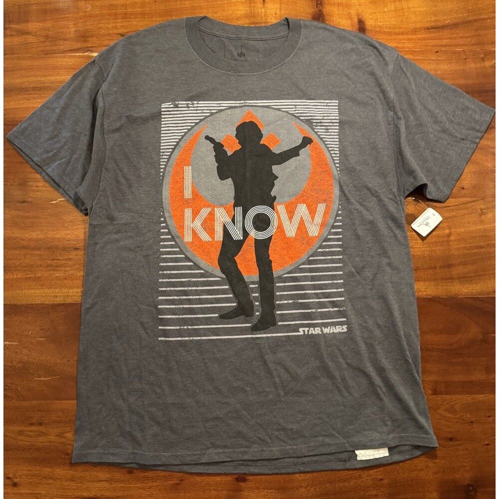 Disney Parks Star Wars Han Solo I Know Gray Graphic Tee Shirt Hanes XL NWT